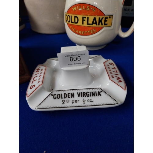 805 - Wills's Golden Virginia ceramic match strike. {6 cm H x 14 cm W x 11 cm D}.