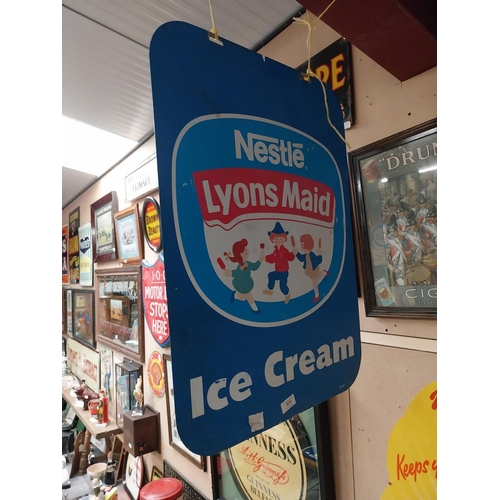 809 - Nestle's Lyons Maid Ice Cream tin plate double sided sign. {70 cm H x 50 cm W}.