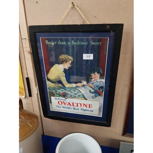 816 - Ovaltine Better than Bedtime Story framed showcard. {44 cm H x 35 cm W}