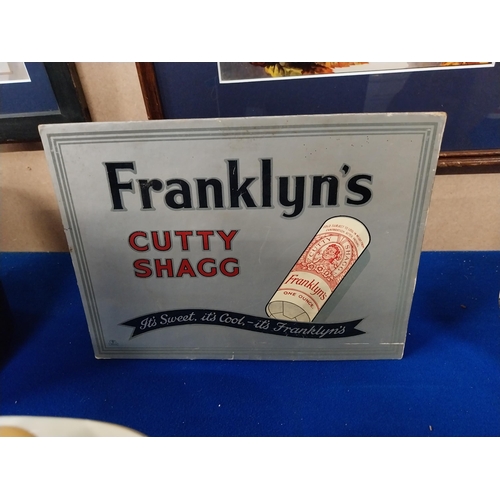 819 - Franklyn's Cutty Shagg Tobacco showcard. {19 cm H x 26 cm W}.