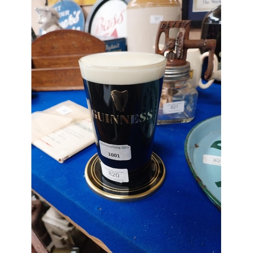 820 - Guinness advertising counter font light. {15 cm H x 13 cm W x 9 cm D}.