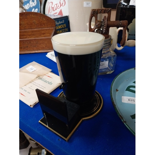 820 - Guinness advertising counter font light. {15 cm H x 13 cm W x 9 cm D}.