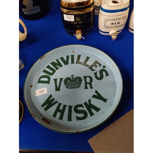 825 - Dunville's VR whiskey enamel advertising drinks' tray {30 cm Dia.}.