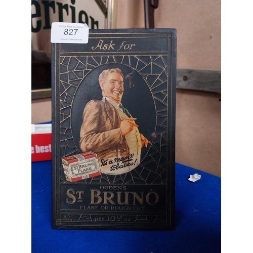 827 - Ask for St Bruno Flake tin plate counter advertising display. {20 cm H x 13 cm W}.