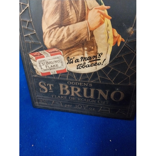 827 - Ask for St Bruno Flake tin plate counter advertising display. {20 cm H x 13 cm W}.