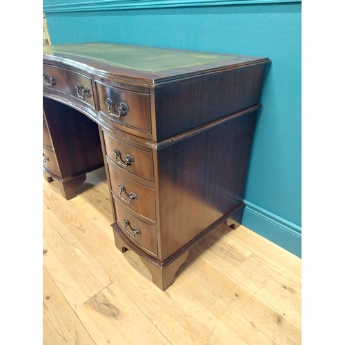 127 - Good quality mahogany  pedestal desk with inset leather top {80 cm H x 120 cm W x 60 cm D}.