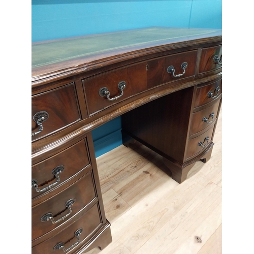 127 - Good quality mahogany  pedestal desk with inset leather top {80 cm H x 120 cm W x 60 cm D}.