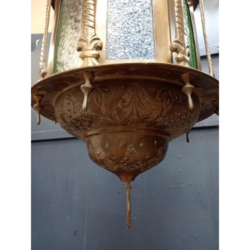 136C - Copper Moroccan openwork hanging lantern. {H 78cm x Dia 40cm}.