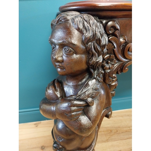 147 - Good quality Italian Victorian mahogany and carved pine console table decorated with cherubs raised ... 