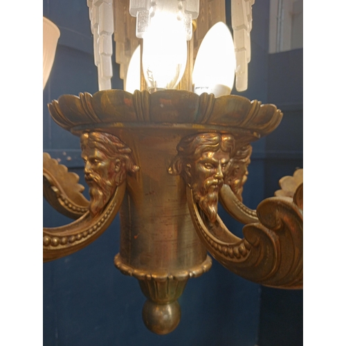 158 - Five branch brass chandelier in the Empire style with original shades. {H 60cm x Dia 60cm }.