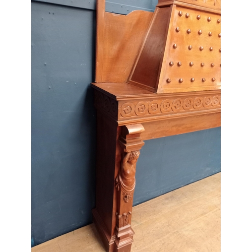 159 - 19th C. unusual carved mahogany fire surround. {H 175cm x W 200cm x D 39cm }.