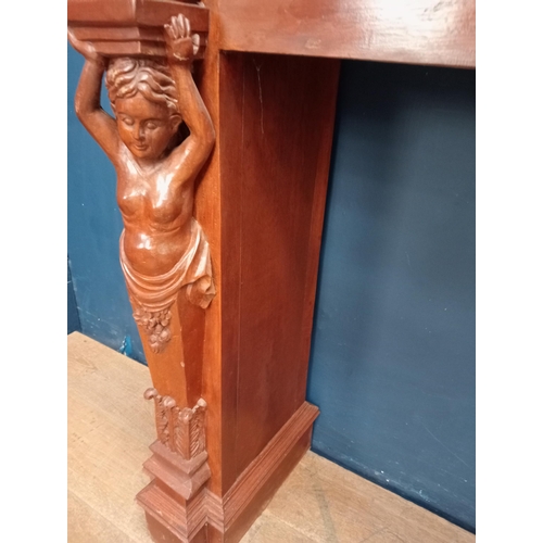 159 - 19th C. unusual carved mahogany fire surround. {H 175cm x W 200cm x D 39cm }.