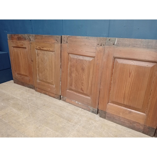 162 - 19th C. Five pitch pine panels. {Each panel H 88cm x W 58cm Overall 290cm}.