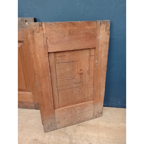 162 - 19th C. Five pitch pine panels. {Each panel H 88cm x W 58cm Overall 290cm}.