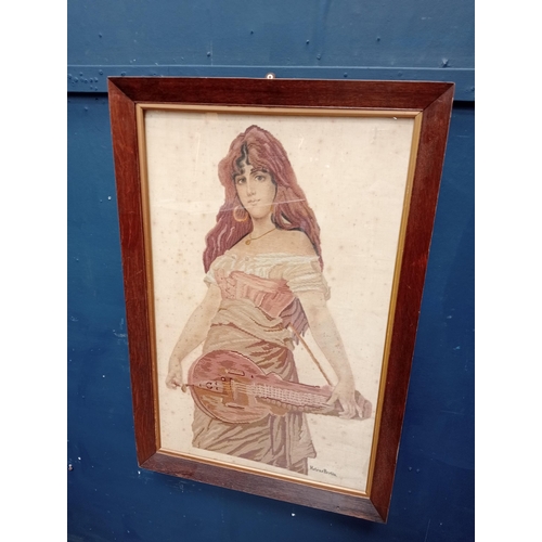 169 - Framed tapestry of a lady by Helene Berlin. {H 93cm x W 63cm}.