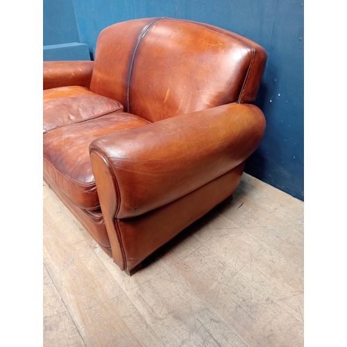 172 - 1940's leather two seater club sofa. {H 80cm x W 160cm x D 80cm}.