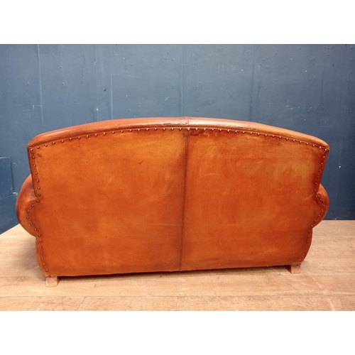 172 - 1940's leather two seater club sofa. {H 80cm x W 160cm x D 80cm}.