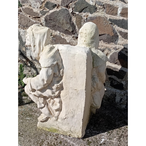 175A - Composition Gargoyle figures of Man and Lady {H 75cm x W 58cm x D32cm }.