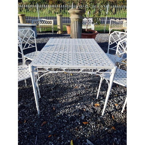 180 - Good quality cast aluminium bamboo style garden table with four chairs. Table {70 cm H x 129 cm W x ... 