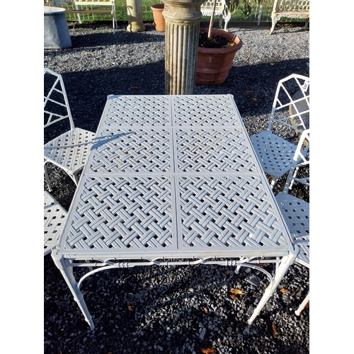 180 - Good quality cast aluminium bamboo style garden table with four chairs. Table {70 cm H x 129 cm W x ... 