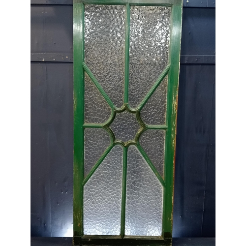 192 - Wooden and glass sunburst door panel. {H 165cm x W 68cm x D 4cm}.