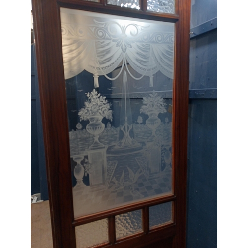 196 - Wooden panel with etched glass Pigeons decoration. {H 227cm x W 83cm}.