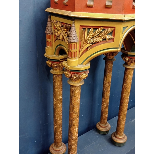 198 - Victorian painted wood church tabernacle in the Gothic style. {H 96cm x W 47cm x D 42cm}.