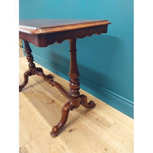 207 - Good quality 19th C. mahogany side table raised on turned legs, single stretcher and four outswept f... 