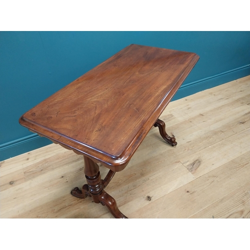 207 - Good quality 19th C. mahogany side table raised on turned legs, single stretcher and four outswept f... 