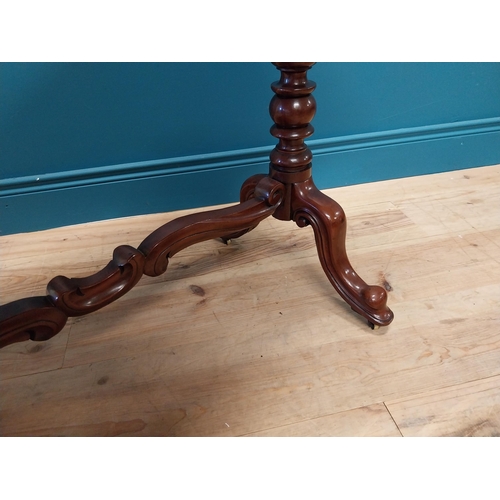 207 - Good quality 19th C. mahogany side table raised on turned legs, single stretcher and four outswept f... 