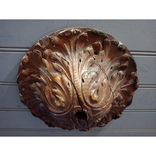 209 - 19th C. carved wooden ceiling rose. {H 11cm x Dia 31cm}.