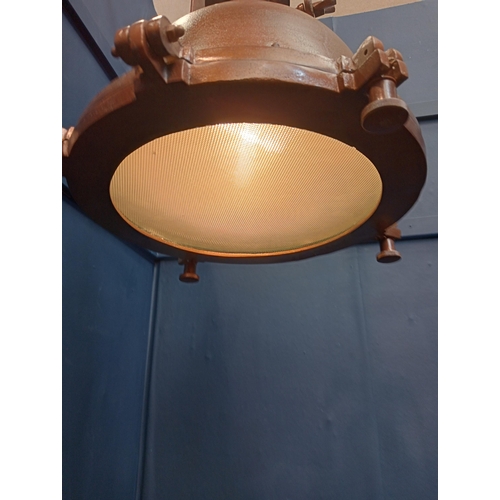 223 - Industrial copper pendant light. {Drop H 128cm x Dia 50cm}.