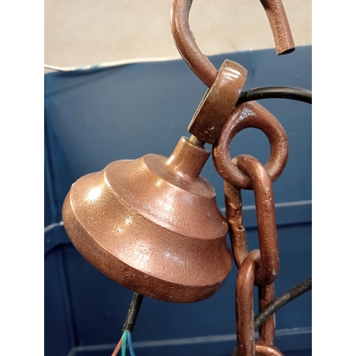 223 - Industrial copper pendant light. {Drop H 128cm x Dia 50cm}.