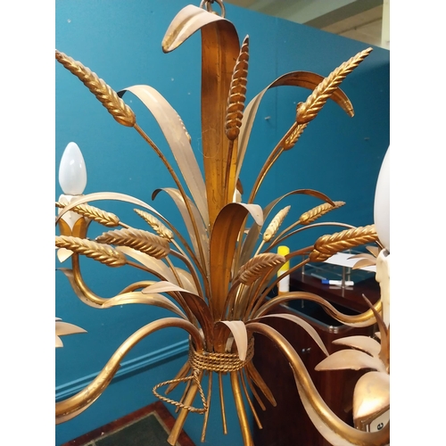 225 - Gilded metal wheatsheaf chandelier {66cm H x 52cm Dia} (not available to view in person).