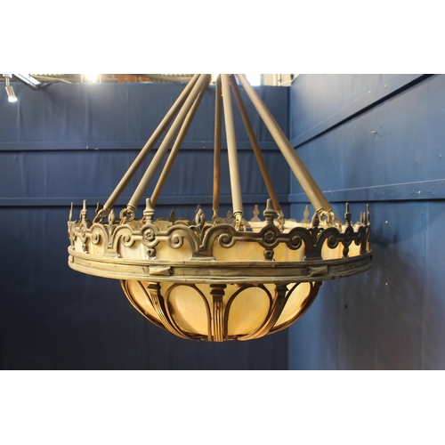 235 - Large Bronze chandelier with dome base and opaque glass. {H 100cm x Dia 100cm }.