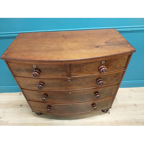 237 - 19th C. flamed mahogany bow fronted chest of drawers with two short drawers over three graduated dra... 