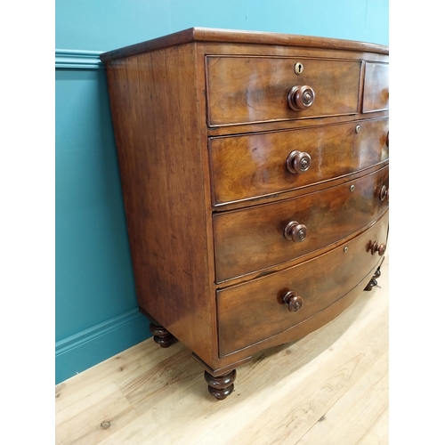 237 - 19th C. flamed mahogany bow fronted chest of drawers with two short drawers over three graduated dra... 