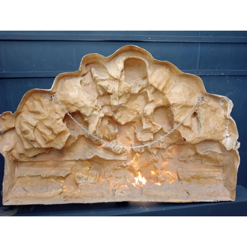 249 - Large ornate wall mounted fibreglass plaque depicting musical cherubs. {H150cm x W 232cm x D 36cm }.