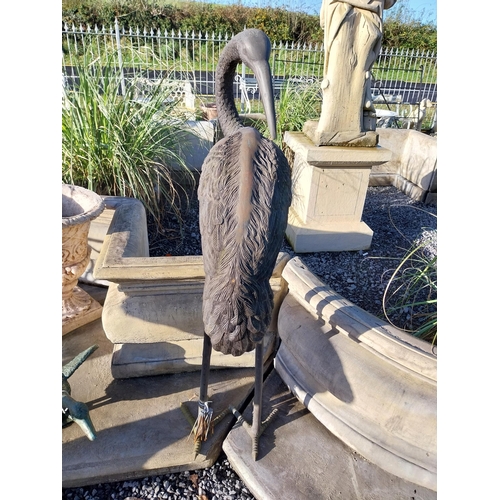 250 - Pair of good quality bronze Storks {150 cm H x 40 cm W x 60 cm D and 123 cm H x 40 cm W x 60 cm D }.