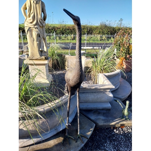 250 - Pair of good quality bronze Storks {150 cm H x 40 cm W x 60 cm D and 123 cm H x 40 cm W x 60 cm D }.