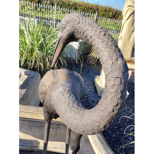 250 - Pair of good quality bronze Storks {150 cm H x 40 cm W x 60 cm D and 123 cm H x 40 cm W x 60 cm D }.