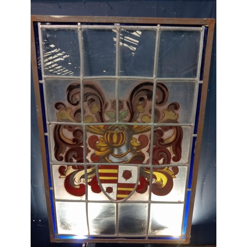 258 - Leaded glass hand painted window depicting coat of arms {H 97cm x W 66cm}.