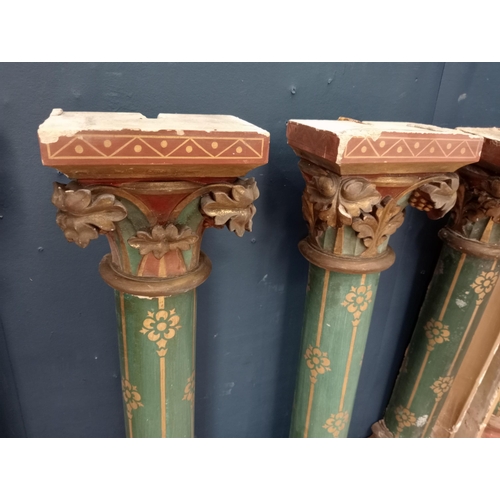 280 - Six decorated painted plaster Corinthian columns. {H 68cm x W 17cm }.