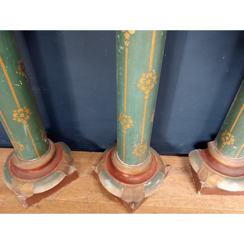 280 - Six decorated painted plaster Corinthian columns. {H 68cm x W 17cm }.