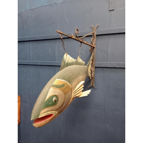 319 - Metal fish with hanging bracket. {H 70cm x W 26cm x D 31cm }.