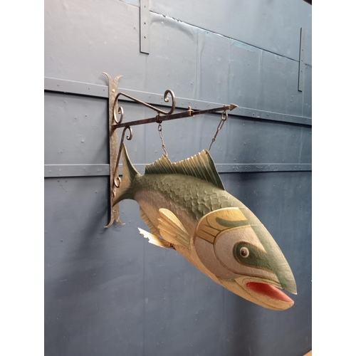 319 - Metal fish with hanging bracket. {H 70cm x W 26cm x D 31cm }.