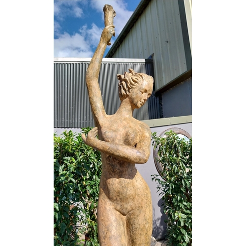 324 - Exceptional quality bronze water feature in the form of an Art Deco lady raised on carp head pedesta... 