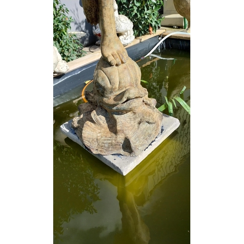 324 - Exceptional quality bronze water feature in the form of an Art Deco lady raised on carp head pedesta... 