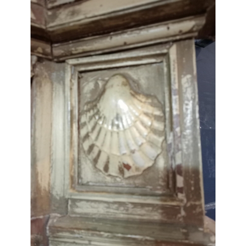 329 - French painted wood and mirrored frame with shell motif. {H 225cm x W 100cm x D 22cm}.