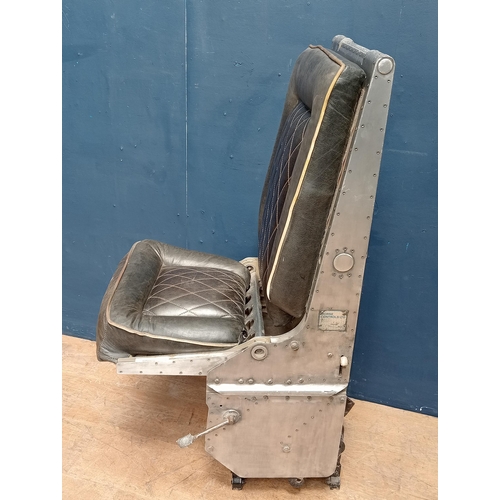 335 - Morse controls Ltd upholstered leather helicopter seat. {H 109cm x W 44cm x D 53cm }.